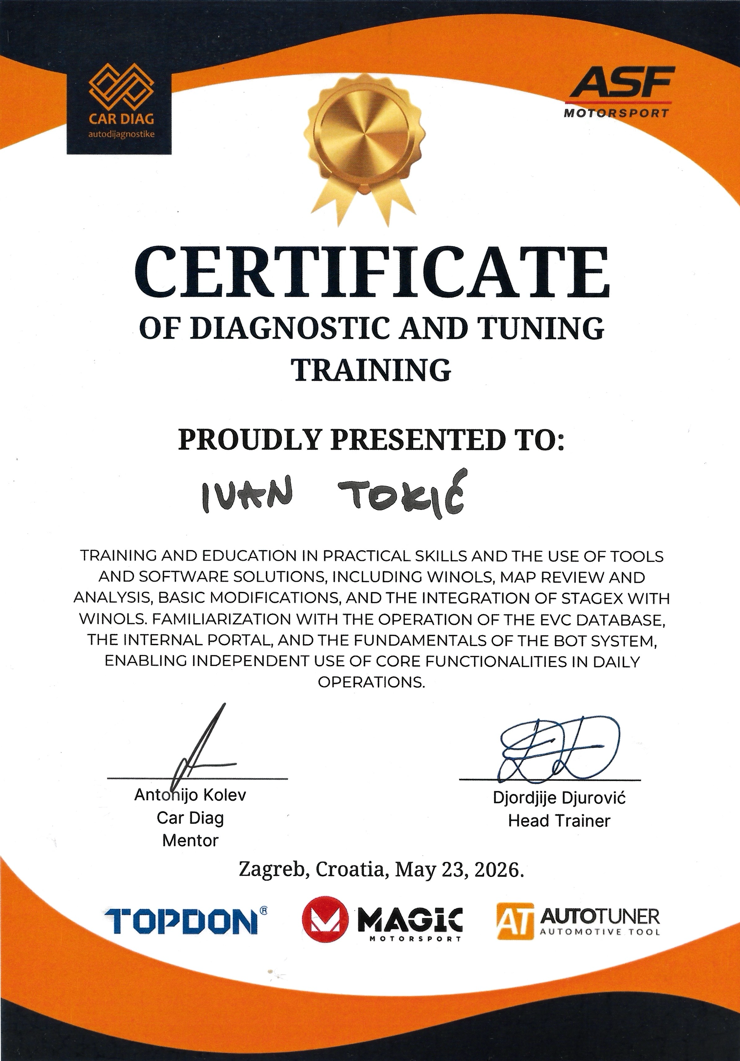 Certifikat iz dijagnostike i tuninga